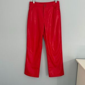 Women’s  Red Faux Leather Pants SZ M with Pockets